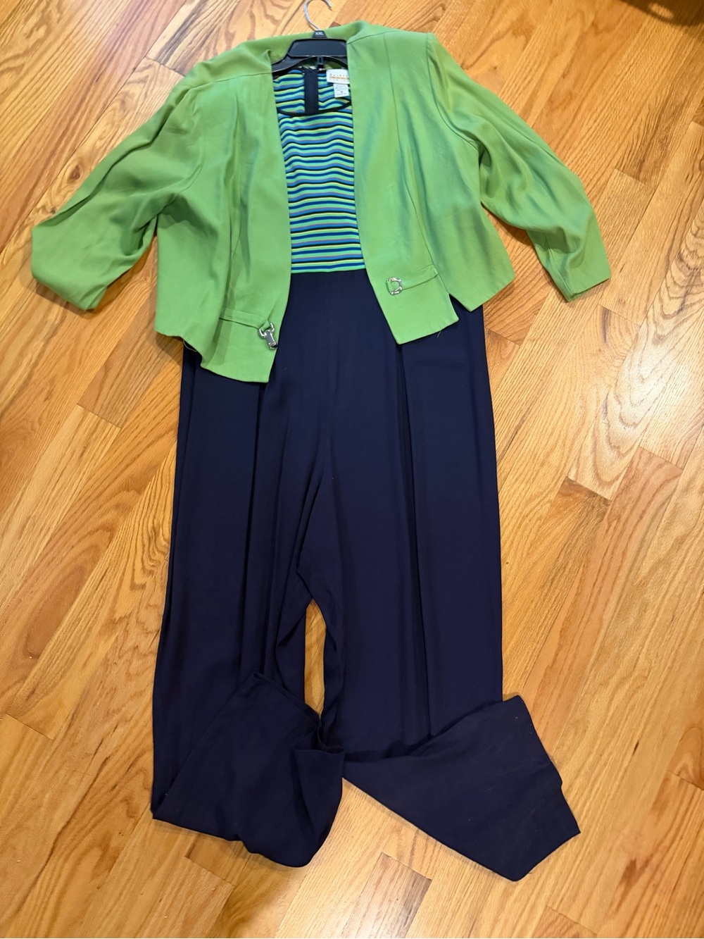 Navy Wide-Leg Jumpsuit with Green Cropped Jacket by